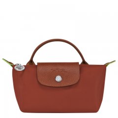 Longchamp | Le Pliage Green Pouch with handle Chestnut - Recycled canvas | Chestnut