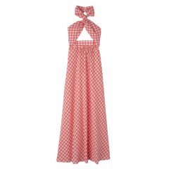 Longchamp | Long dress Blush - Vichy jacquard | Blush