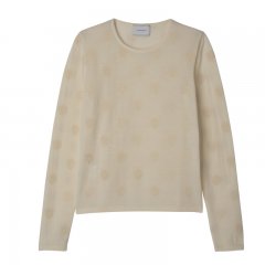 Longchamp | Round neck sweater Ecru - Embroidered knit | Ecru