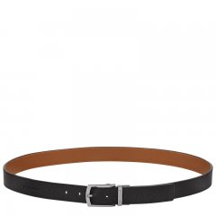 Longchamp | Le Foulonné Men's belt Black/Caramel - Leather | Black/Caramel