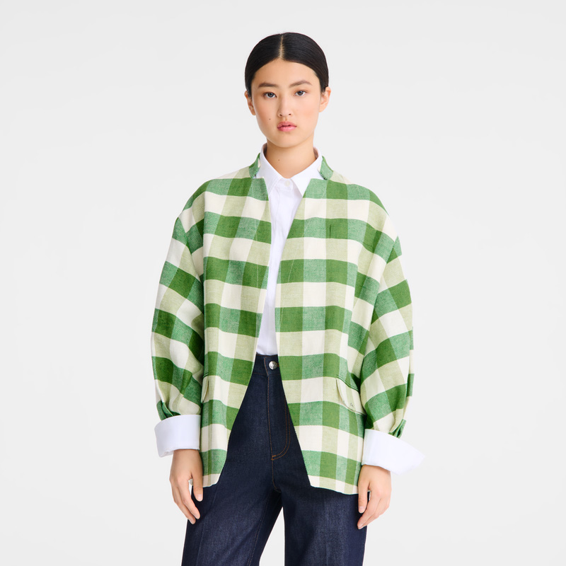 Longchamp | Kimono jacket Green - Vichy jacquard | Green