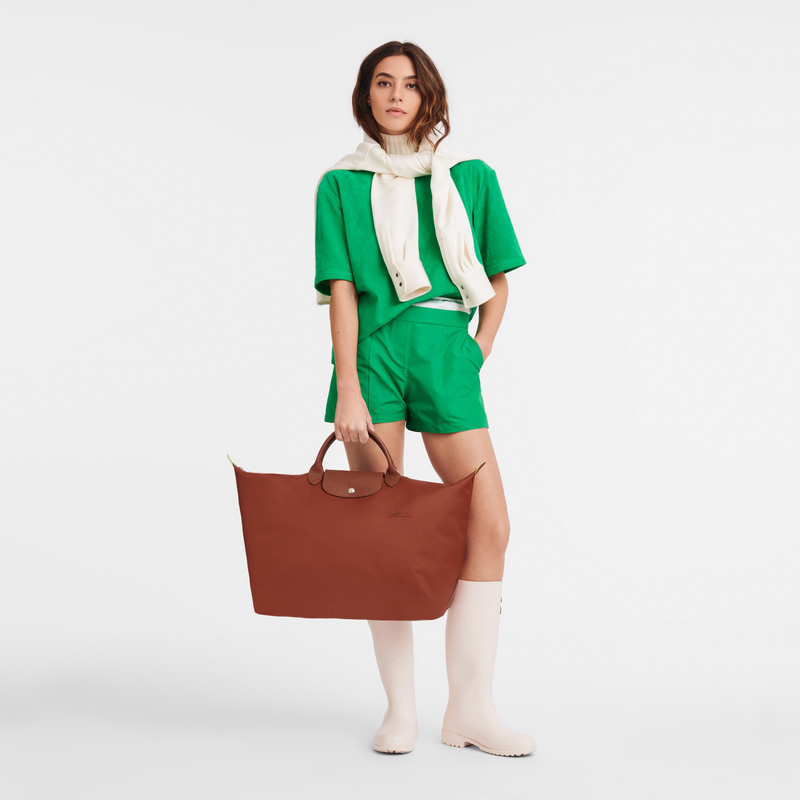 Longchamp | Le Pliage Green L Travel bag Chestnut - Recycled canvas | Chestnut