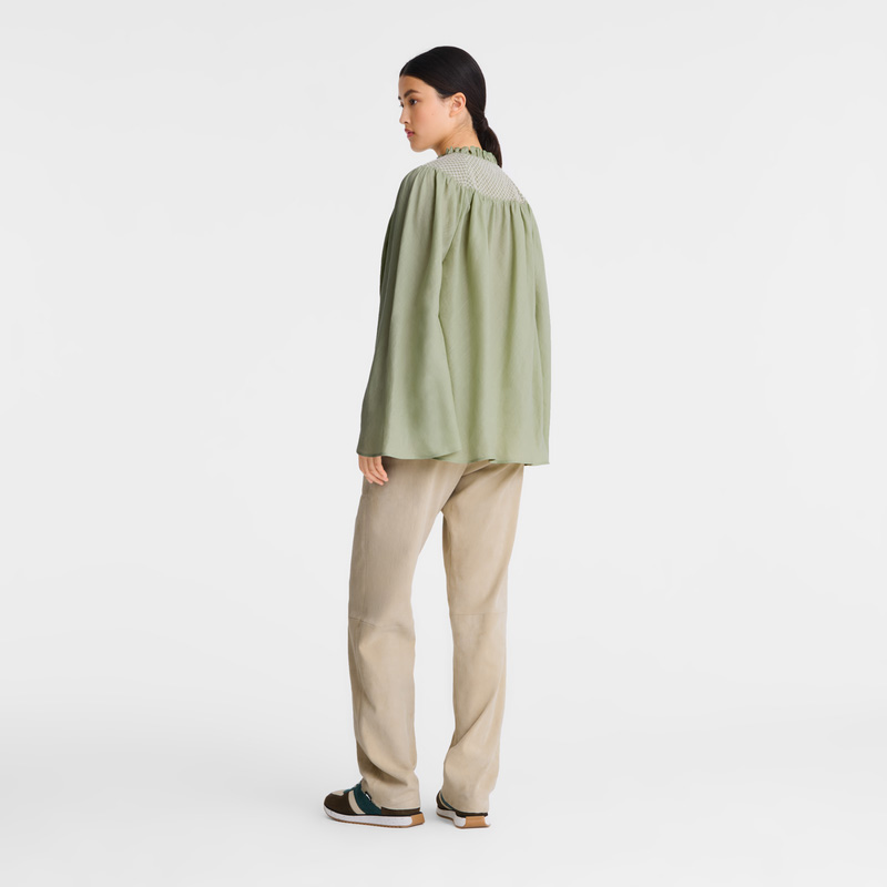 Longchamp | Blouse Vervain - Smocked veil | Vervain