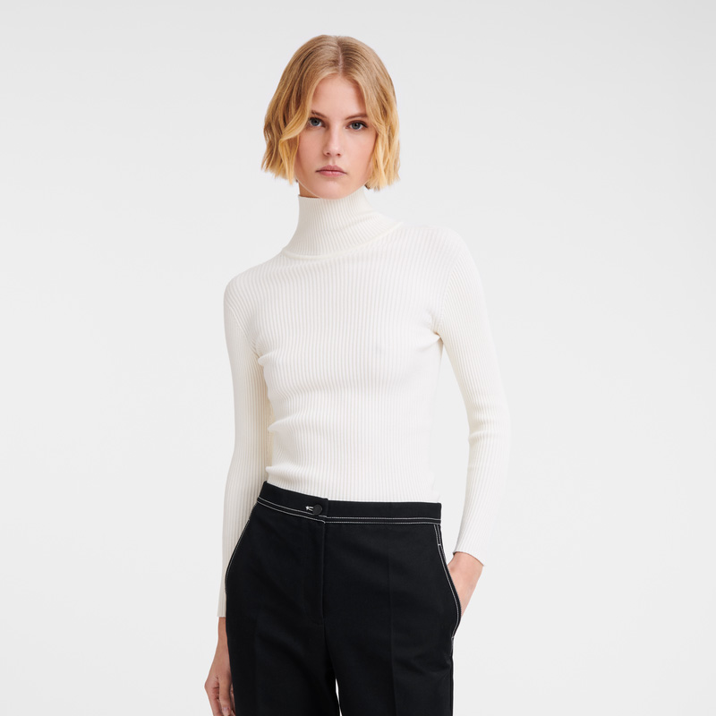 Longchamp | High collar fitted jumper Ecru - Knit | Ecru