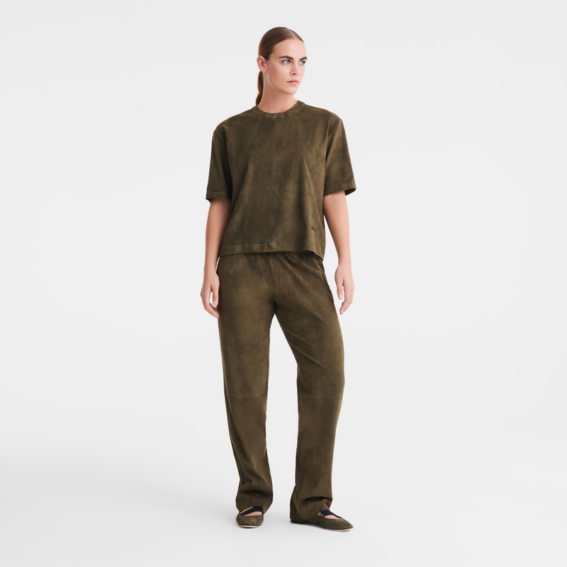 Longchamp | Short leather top Khaki - Leather | Khaki