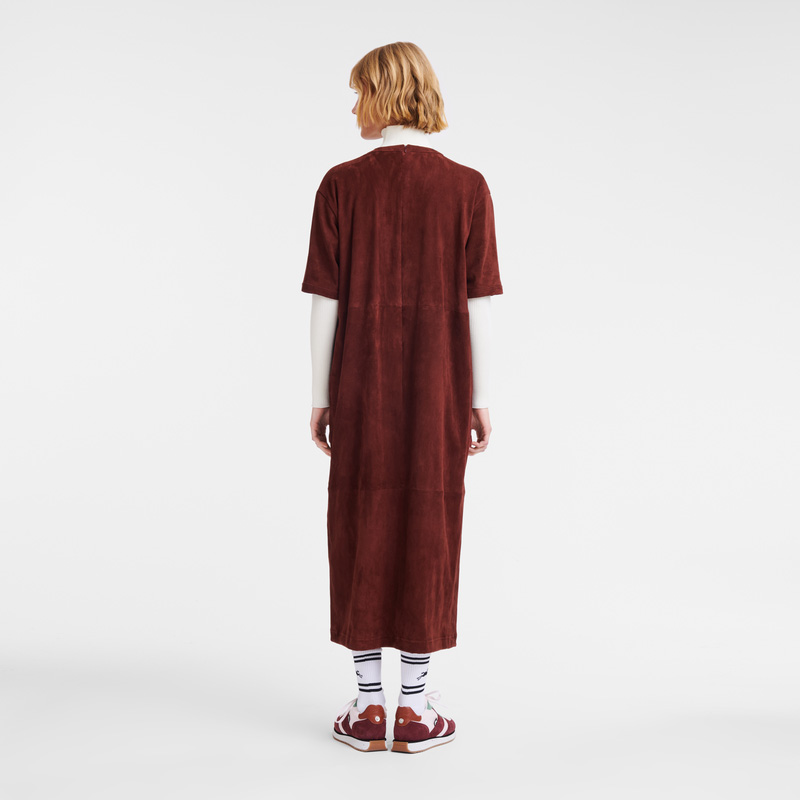 Longchamp | Leather long dress Burgundy - Leather | Burgundy