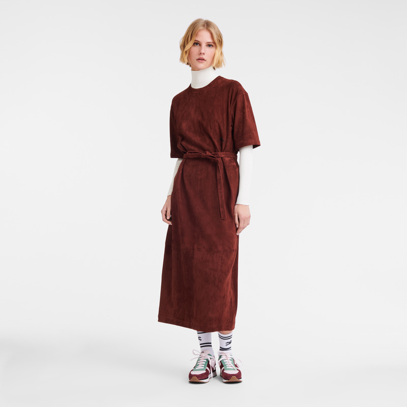 Longchamp | Leather long dress Burgundy - Leather | Burgundy