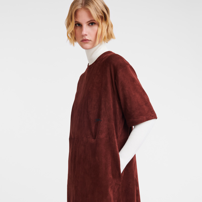 Longchamp | Leather long dress Burgundy - Leather | Burgundy