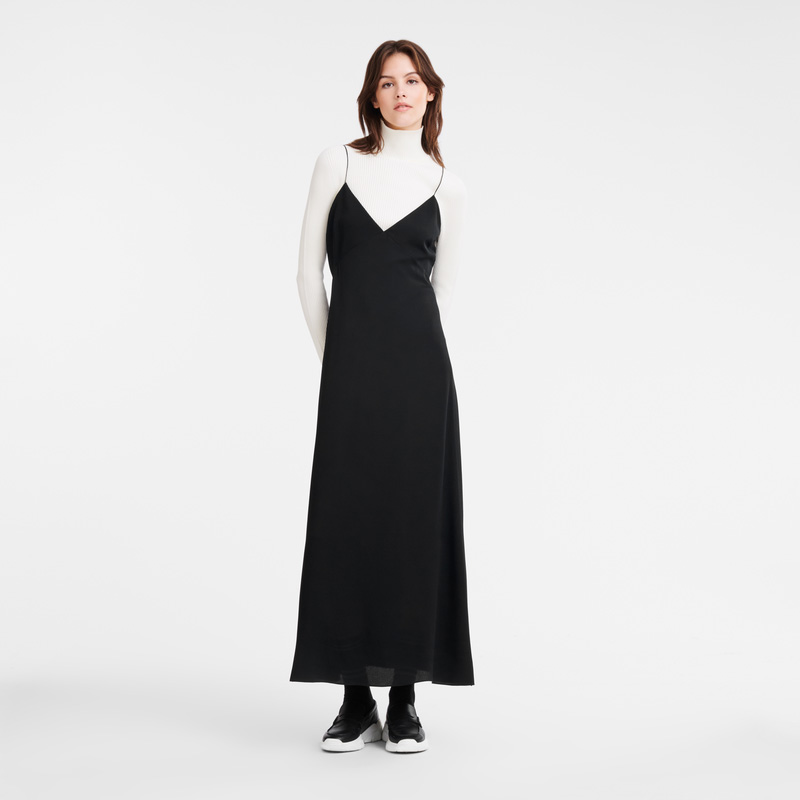 Longchamp | Long dress Black - Fluid crepe | Black