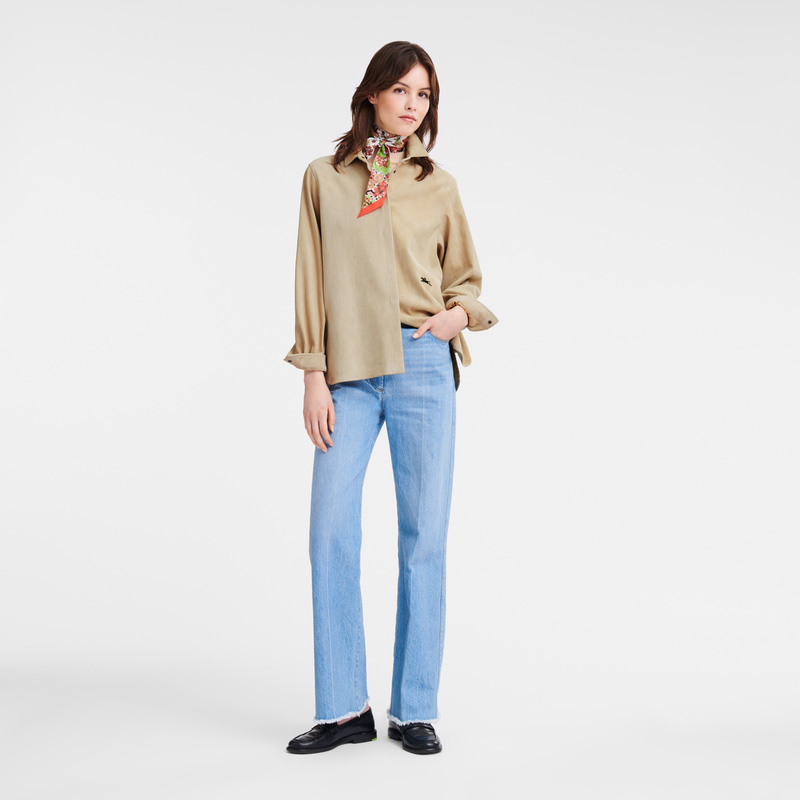 Longchamp | Straight leather shirt Linen - Leather | Linen