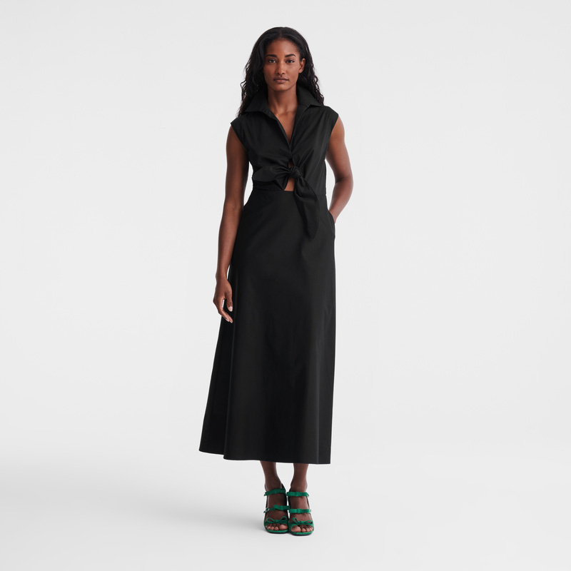 Longchamp | Long dress Black - Popelin | Black
