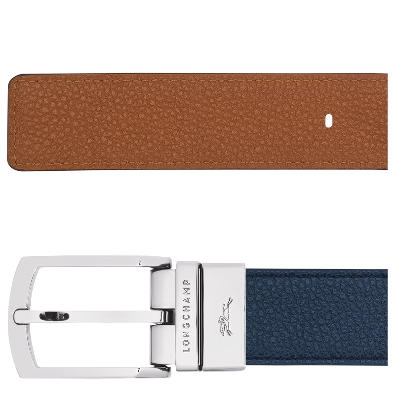 Longchamp | Le Foulonné Men's belt Navy/Caramel - Leather | Navy/Caramel
