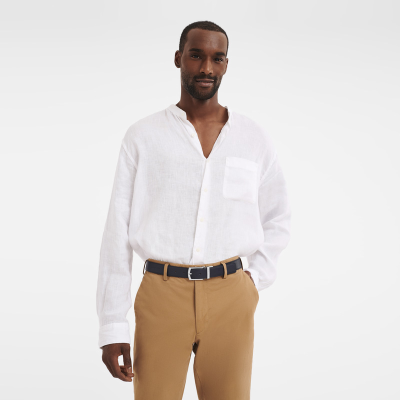 Longchamp | Le Foulonné Men's belt Navy/Caramel - Leather | Navy/Caramel