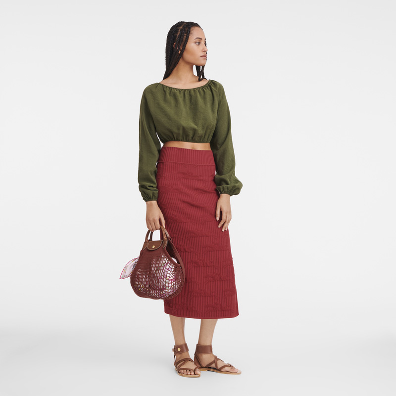 Longchamp | Le Pliage Filet L Mesh bag Mahogany - Canvas | Mahogany