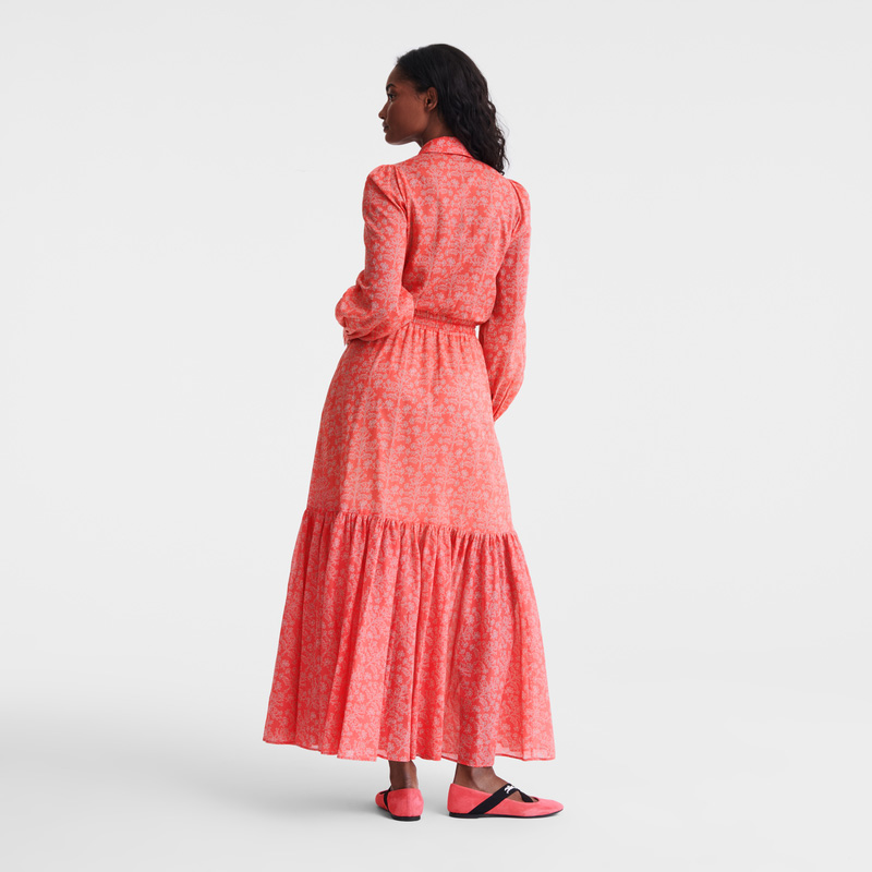 Longchamp | Long dress Tomato - Printed veil | Tomato