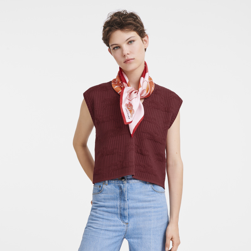 Longchamp | University Silk scarf 70 Strawberry - Silk | Strawberry