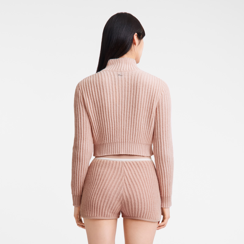 Longchamp | Zip collar short cardigan Nude - Knit | Nude
