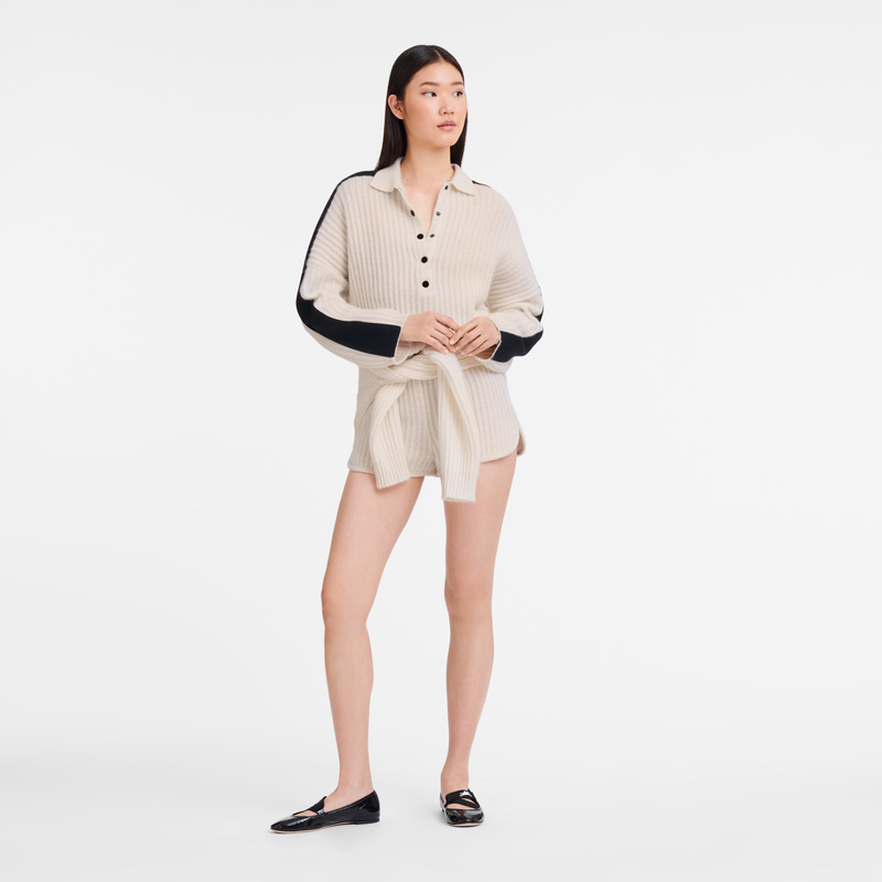 Longchamp | Polo collar jumper Ecru - Knit | Ecru