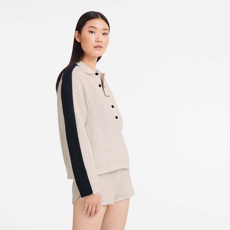 Longchamp | Polo collar jumper Ecru - Knit | Ecru