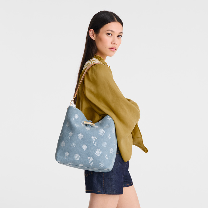 Longchamp | Le Roseau M Hobo bag Sky Blue - Canvas | Sky Blue